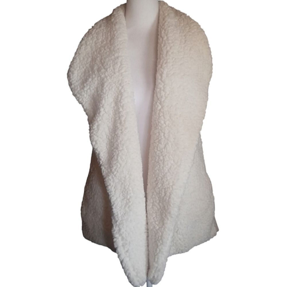 Soft Surroundings Cream Sherpa Sweater Vest Knit Back Pockets Size Small